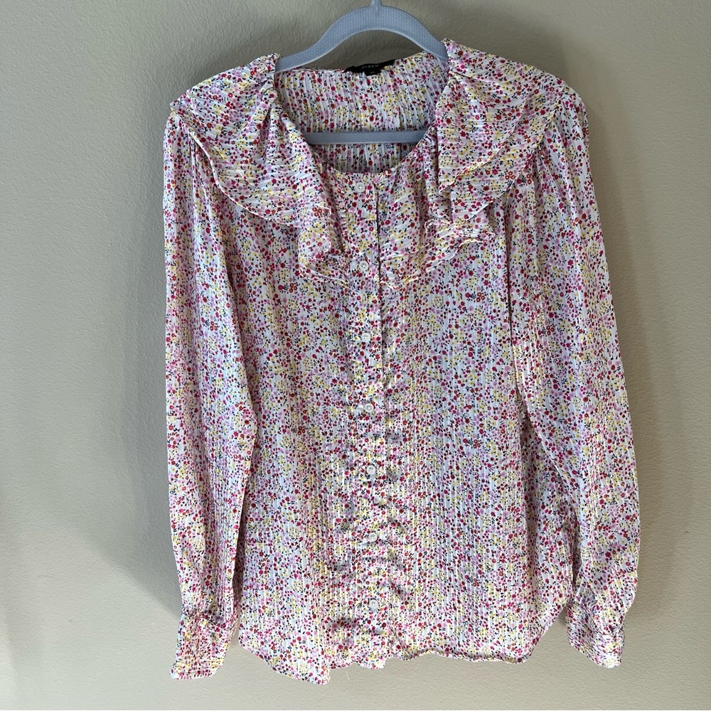 J. Crew Floral Button Down Shirt - Pink and White